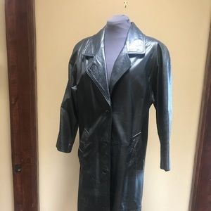 Ladies long black leather coat